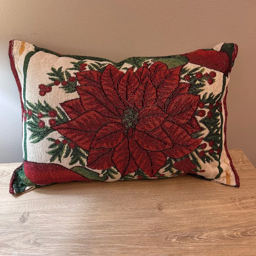 Rectangular Christmas‎ Poinsettia Flower!Decorative Throw Pillow Accent 18x12